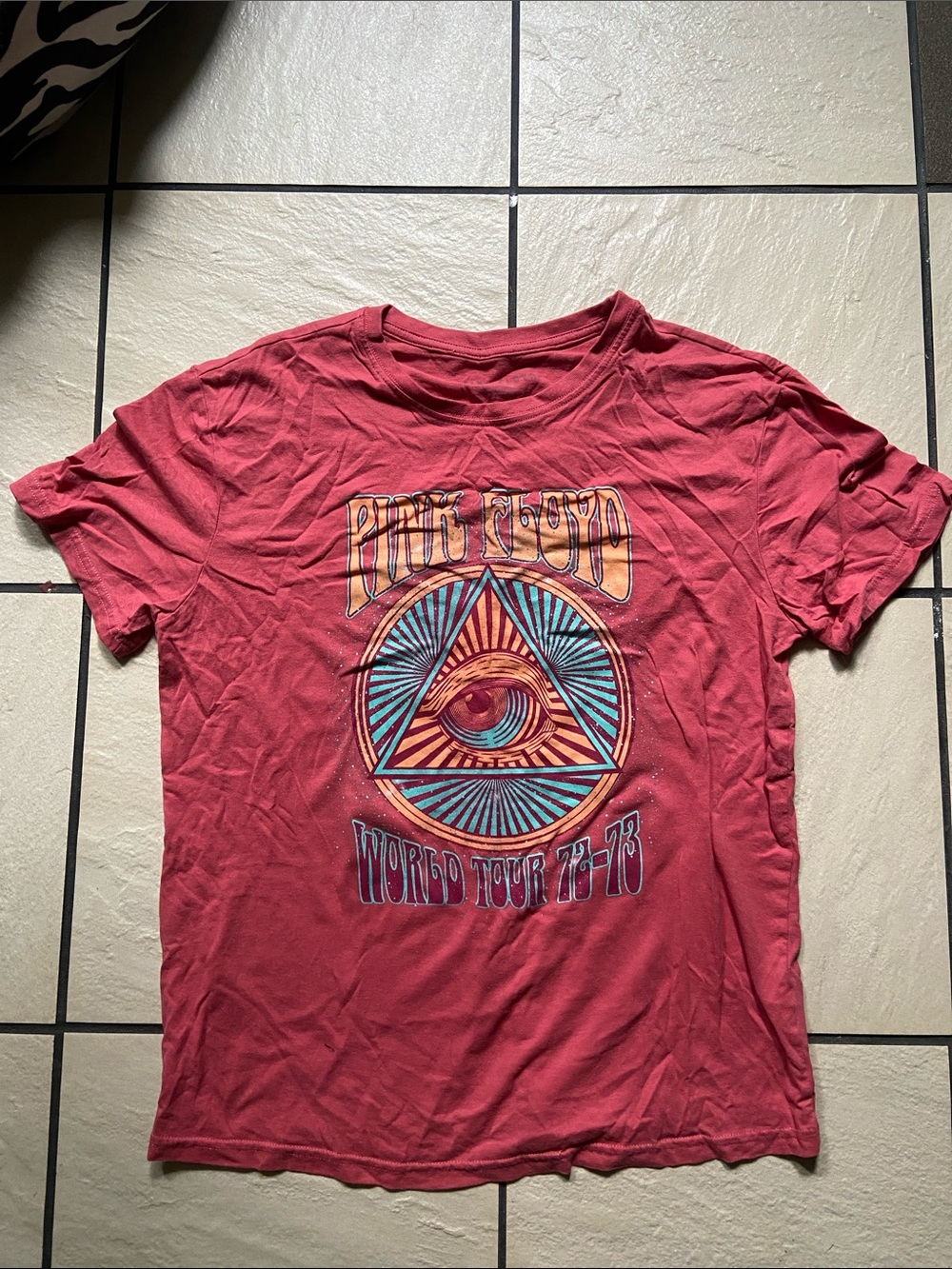 Pink Floyd Red Vintage-Style Eye Triangle Band Tee